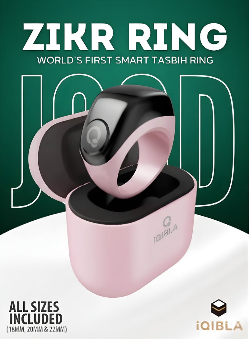 iQIBLA Smart Zikr Ring - JOOD | Pink Edition – Smart Zikr Ring with Tasbih Counter, Prayer & Tasbeeh Reminders, Bluetooth App Sync, OLED Display, USB-C Rechargeable | Includes 3 Sizes (18mm, 20mm, 22mm) – Islamic Spiritual Wearable & Muslim Gift - Image 1